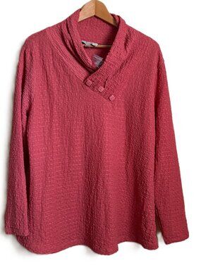 Astrologie Textured Long Sleeve Top L Dark Coral Cowl Neck Button Detail NWT